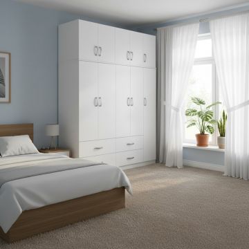 Dulap cu cinci uși și spațiu de depozitare Lego, Alb, Lemn, 170x42x240 cm