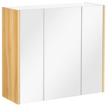 Dulap cu Oglinda pentru Baie, 3 Usi, Rafturi Reglabile, 68x22x60cm, Alb