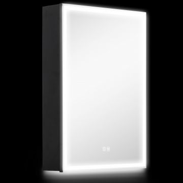 Dulap cu Oglinda pentru Baie cu Lumina LED si Priza pentru Aparat de Ras, Dulap Suspendat cu Pad Anti-Ceata, Reglare Luminozitate, 3 Culori, Negru