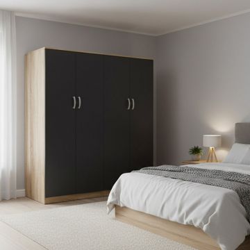 Dulap cu patru uși Lego I, Lemn/Metal Sonoma-Antracit, 160x42x180 cm