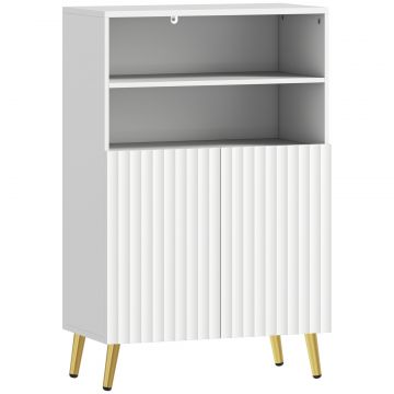 Dulap de Baie cu 2 Rafturi Deschise si Dulap, Dulap Compact cu Usi Amortizate, Raft Reglabil, pentru Bucatarie Living, 60x31.8x93 cm, Alb