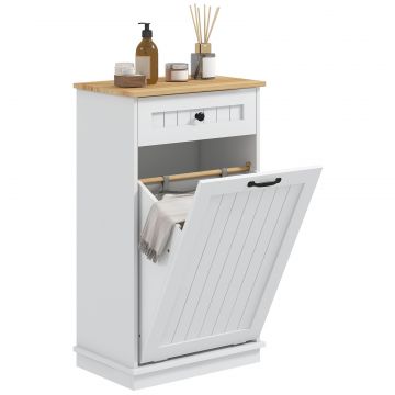 Dulap de Baie cu Cos pentru Rufe si Sertar, Mobilier pentru Depozitarea Lenjeriei si Cos, 52x33x90 cm, Alb