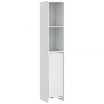 Dulap de Baie cu Dulapior si 2 Compartimente Deschise, Mobilier Baie cu Spatiu de Depozitare, 30x30x160 cm, Alb