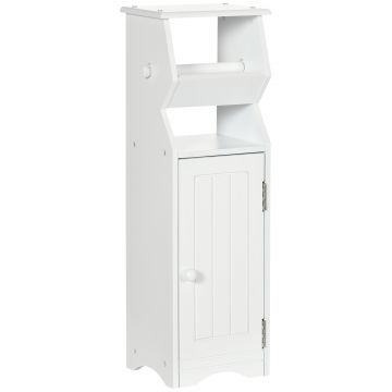 Dulap de Baie cu Economie de Spatiu din MDF Alb cu Compartiment pentru Hartia Igienica si Dulapior, 19x15x56 cm