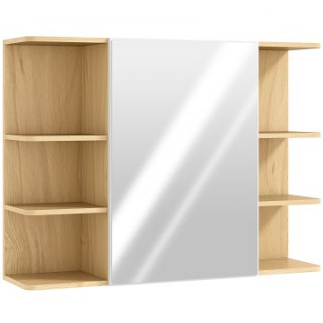 Dulap de Baie cu Oglinda cu 2 Rafturi si 6 Compartimente Deschise, 80x20x59 cm, Lemn