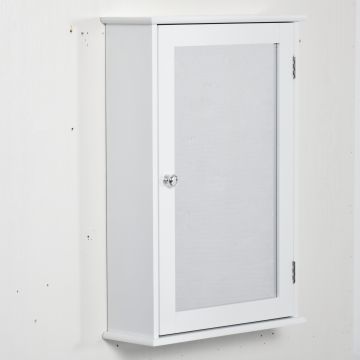 Dulap de Baie cu Oglinda - Dulap cu Oglinda - Dulap pentru WC - 1 Usa, 2 Rafturi - MDF Alb si Sticla