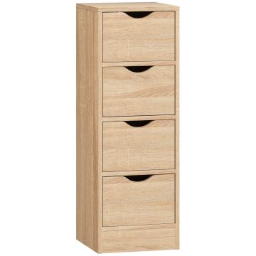 Dulap de Baie Economisitor de Spatiu cu 4 Sertare si Manere Sculptate Stil Nordico, 29x29x83 cm, Lemn Natural