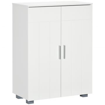Dulap de Baie Modern cu 2 Usi, 2 Rafturi Reglabile si Manere Argintii, 60x30x80 cm, Alb