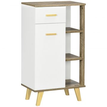 Dulap de baie modern cu dulap, sertar si rafturi din lemn, dulap multifunctional cu baza inaltata, 50x30x89cm, alb