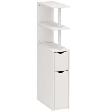 Dulap de Baie Slim cu Sertare si Rafturi, Dulap Economisitor de Spatiu cu Sertar pe Roti, Coloana de Baie pentru Living sau Birou, 20x45x115 cm, Alb