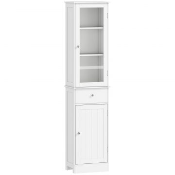 Dulap de depozitare multifunctional cu usi si rafturi - Alb, pentru baie, bucatarie, living sau birou