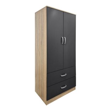 Dulap de haine Double-leaf wardrobe cu 2 drawers Alvia, sonoma-antracit, 80x52x180 cm