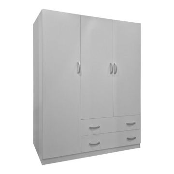 Dulap de haine Three-leaf wardrobe cu 2 drawers Alvia, alb, 150x51x180 cm