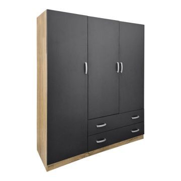 Dulap de haine Three-leaf wardrobe cu 2 drawers Alvia, sonoma-antracit, 150x51x180 cm