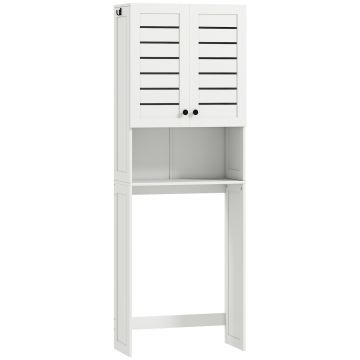 Dulap deasupra WC-ului cu Dulap cu 2 Usi si Raft Deschis, din Lemn Alb, 67x31.5x190 cm