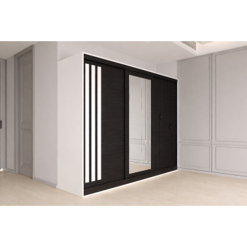 Dulap dressing Paris 3 usi cu oglinda, 200 cm, Alb/Lemn negru