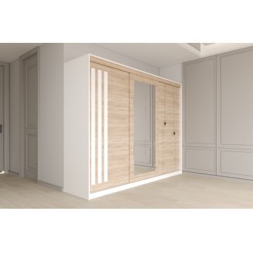 Dulap dressing Paris 3 usi cu oglinda, 200 cm, Alb/Sonoma