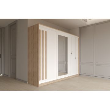 Dulap dressing Paris 3 usi cu oglinda, 200 cm, Sonoma/Alb