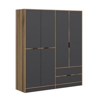Dulap ELINA, 6 usi, 2 sertare, antracit + auriu, 185x52x208 cm