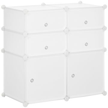 Dulap Haine Dulap Pantofi Modular din Plastic 6 Cuburi Alb, 75x37x73cm