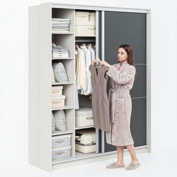 Dulap haine usi glisante ARONA 185, H225, Alb, Antracit