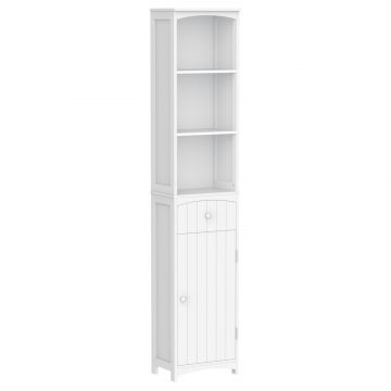 Dulap inalt de Baie cu 3 Rafturi din MDF, 34x24x170 cm, Alb