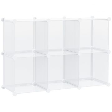 Dulap interior modular pentru pantofi, 6 cuburi din plastic PP, 94,5x32x162cm, transparent