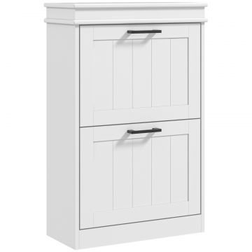 Dulap Modern pentru Pantofi cu 2 Sertare Rabatabile, Capacitate 10 Perechi si Raft Reglabil, 54x24x82,5 cm, Alb
