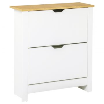 Dulap modern pentru pantofi, pentru maximum 12 perechi, cu 2 sertare reglabile si detasabile, din lemn, 72x26x80 cm, alb