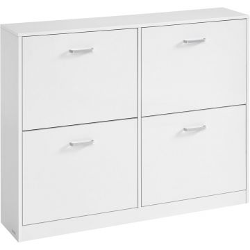 Dulap pantofi 4 clapete, compartimentare reglabila, 16-28 perechi de incaltaminte, 106x24x83 cm, alb