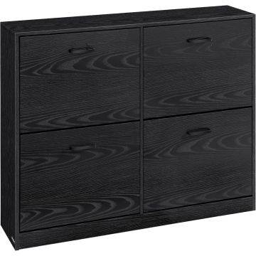 Dulap pantofi 4 clapete, compartimentare reglabila, 16-28 perechi de incaltaminte, 106x24x83 cm, negru abanos