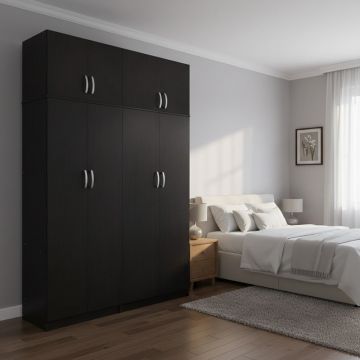 Dulap patru uși cu compartiment superior Lego I, Wenge, Lemn, 160x42x240 cm