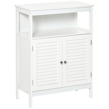 Dulap pentru Baie Impermeabil cu 2 Rafturi si Dulapior MDF Alb