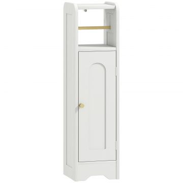 Dulap pentru Hartie Igienica din Lemn cu Compartiment si Raft Reglabil, 21x20x79 cm, Alb