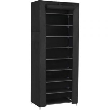 Dulap pentru pantofi din material textil, structura metalica, 10 niveluri, capacitate 27-35 perechi, 58x28x160 cm, negru