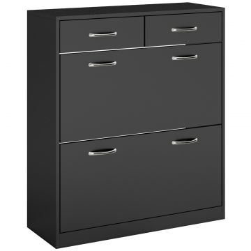Dulap pentru Pantofi Modern cu 2 Rafturi Regabile si 2 Sertare din Lemn Negru