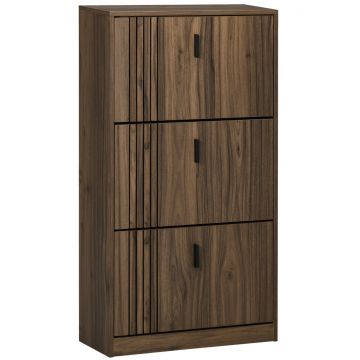 Dulap pentru Pantofi, Organizator de Pantofi cu 3 Sertare si Rafturi Reglabile pentru 18 Perechi, 63x24x114 cm, Nuc