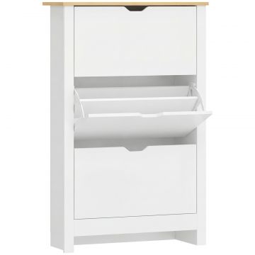 Dulap pentru Pantofi Slim pentru 18 Perechi de Pantofi, 3 Sertare cu 2 Rafturi Reglabile si Detasabile, 72x26x112 cm, Alb