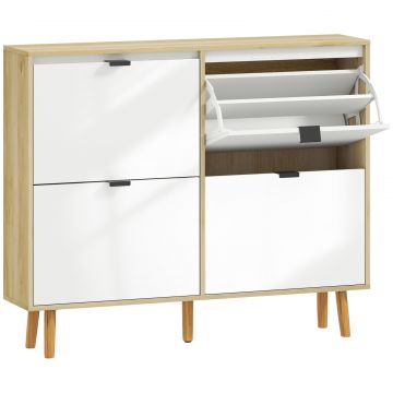 Dulap Slim Modern pentru Pantofi cu 4 Sertare Rabatabile, Capacitate 20 Perechi de Pantofi, 105x24x92.5 cm, Alb