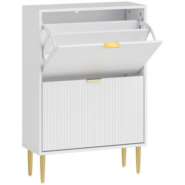 Dulap Slim pentru 12 Perechi de Pantofi, cu 2 Sertare Rabatabile si Rafturi Reglabile, 60x24x91.5 cm, Alb