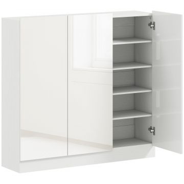 Dulap slim pentru pantofi, pentru 25-30 de perechi, cu usi cu inchidere amortizata, alb lucios