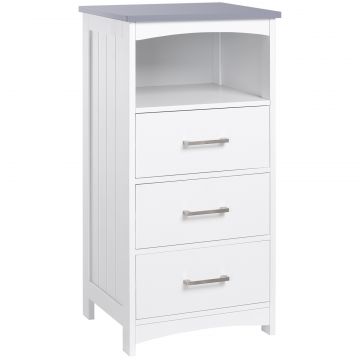 Dulapior Baie Alb - 3 Sertare  Raft Deschis, MDF 40 33 80 cm