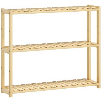 Etajera de Baie cu 3 Rafturi Reglabile pe 5 Nivele, Dulap de Depozitare din Bambus, 60x15x50 cm, Lemn Natural