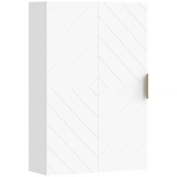 g Dulap suspendat pentru baie cu usa decorativa, maner auriu si rafturi reglabile, 40x15x60 cm, alb