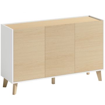 HOMCOM Bufet bucătărie, mobilier de depozitare nordic, 3 uși cu închidere silențioasă, 6 compartimente, lemn natural și alb | Aosom Romania