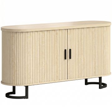HOMCOM Bufet living, mobilier de depozitare oval cu 2 uși glisante și polițe reglabile, 140x40x75cm, lemn natural | Aosom Romania
