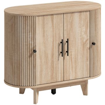 HOMCOM Bufet living, mobilier de depozitare oval cu 4 uși și rafturi reglabile, 90 x 40 x 76 cm, stejar | Aosom Romania