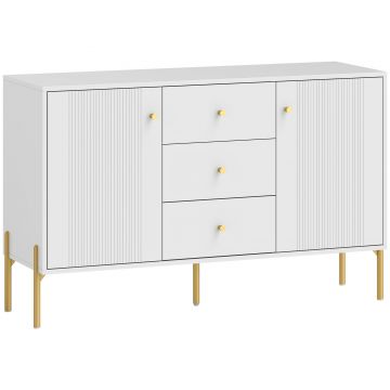 HOMCOM Bufet Modern de 2 Uși Bufet pentru Living cu 3 Sertare Rafturi Reg labile Alb 120x39,1x76 cm | Aosom Romania