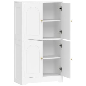 HOMCOM Dulap de bucătărie, dulap înalt cu 2 rafturi reglabile, bufet cu 4 uși arcuite 60 x 30 x 110 cm, Alb | Aosom Romania