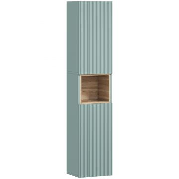 HOMCOM Dulap Înalt pentru Baie Îngust cu Raft Deschis și Rafturi Reglabile 2 Uși Canelate 30x24x140 cm Verde | Aosom Romania